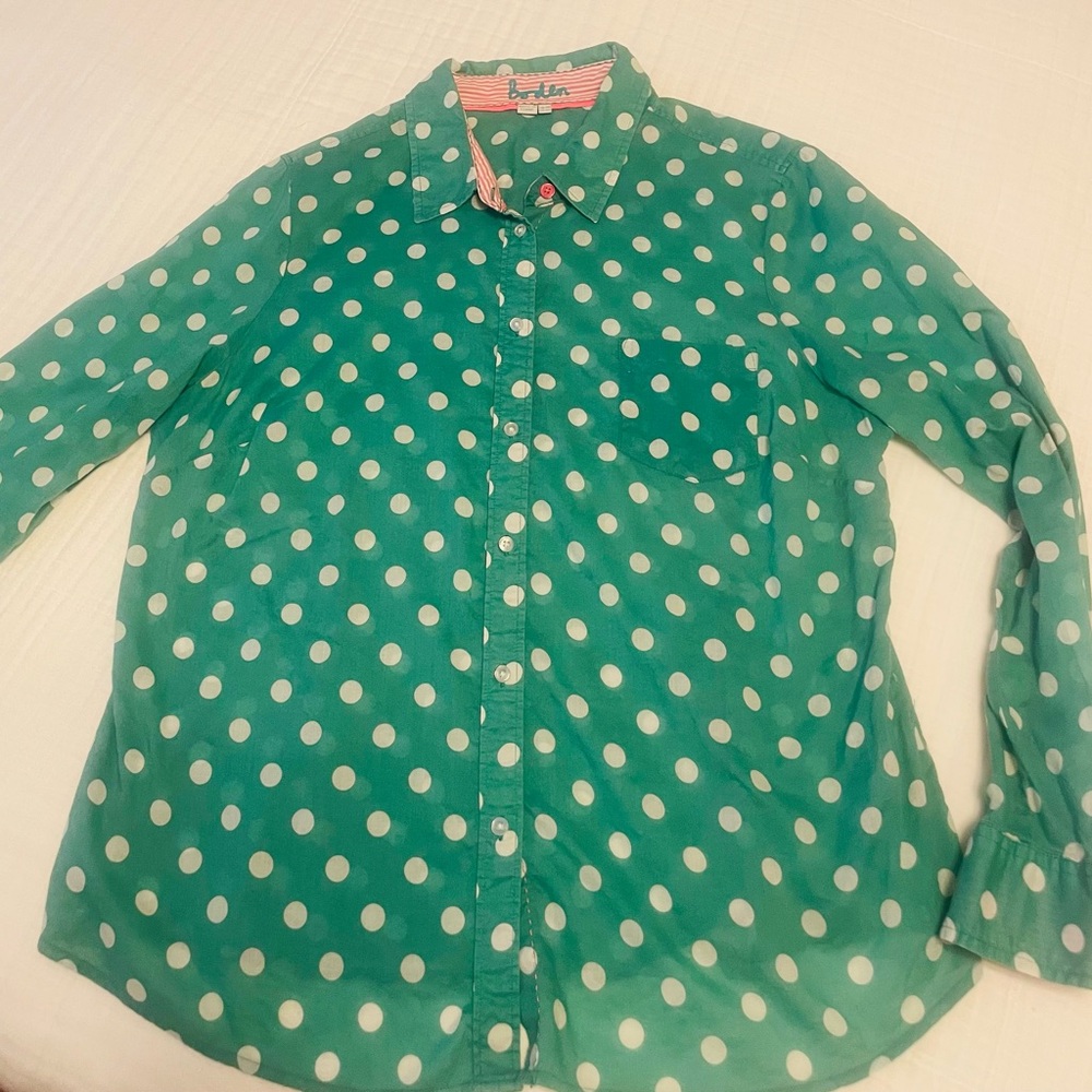 Boden Green Polka Dot Button Down Shirt